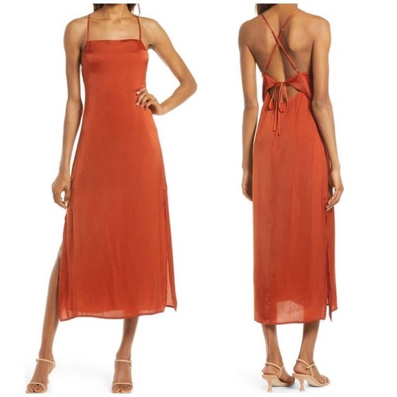 Lulus Satin Tie Back Slip Midi - Picture 4 of 5
